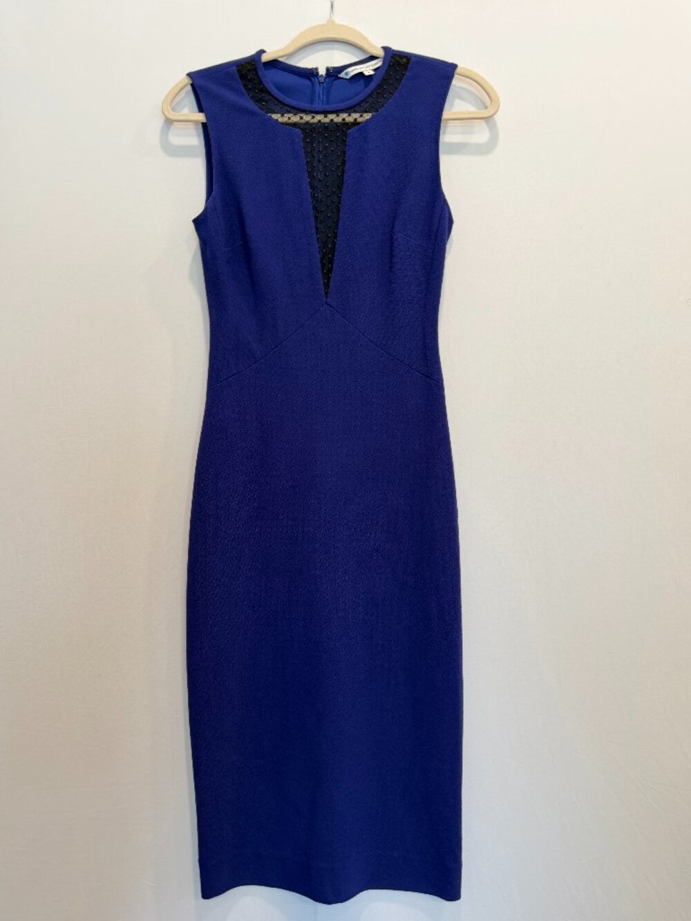 Diane von Furstenberg Mesh-Incentive Sheath Dress in Cobalt Blue